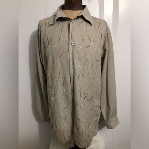 Men’s Tan Dress Shirt with Design. Large.